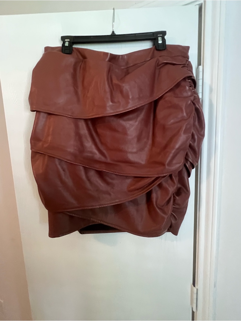 Fashion to Figure Layered Faux Leather Mini Skirt in Brown